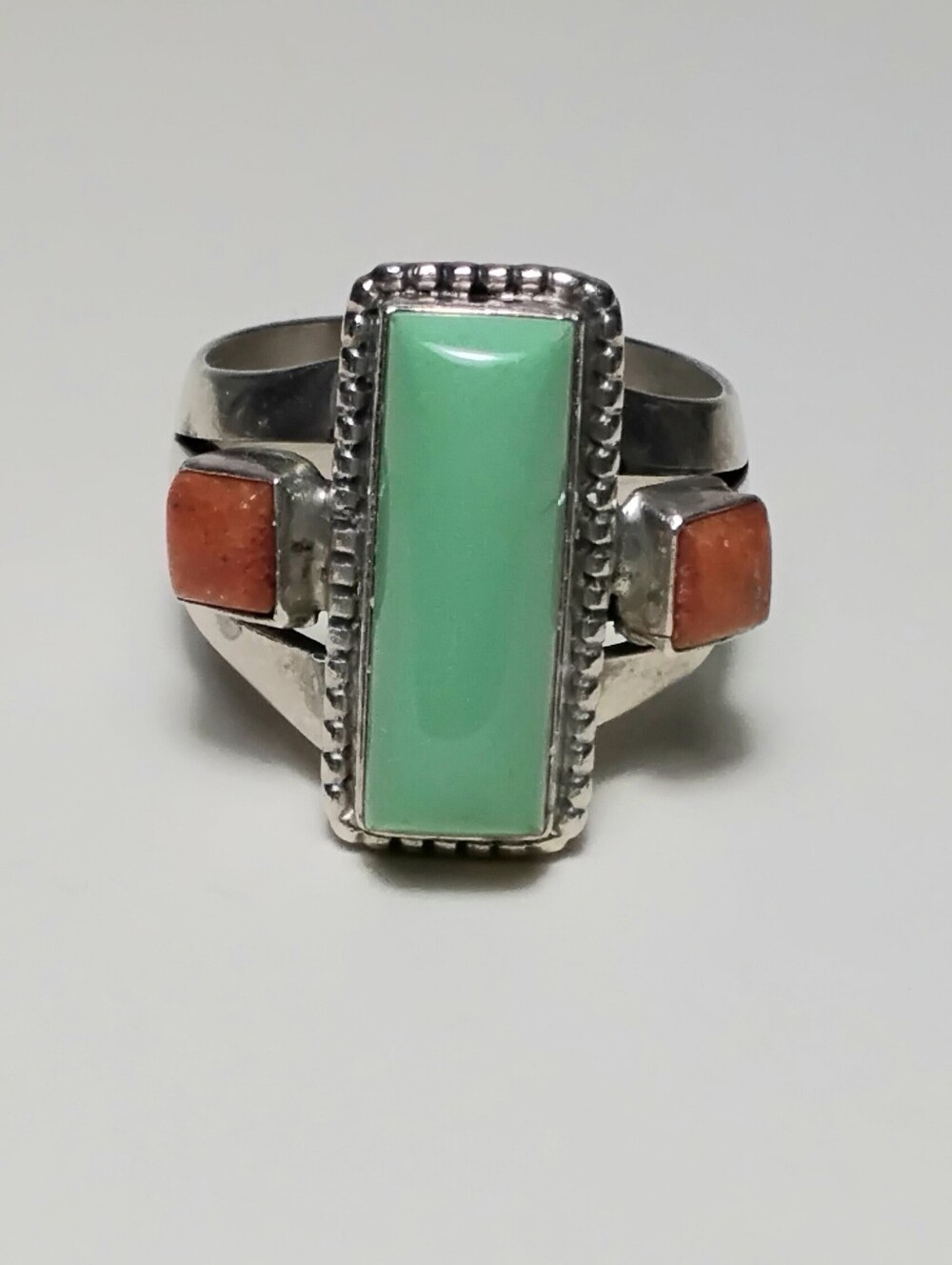 Vintage Sterling Turquoise Ring RB Signed Running Bear Native American Sz 10-1/2